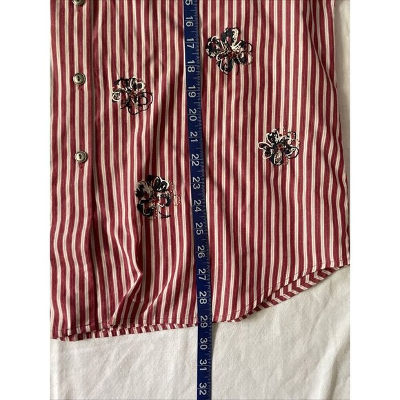 Koret City Blues Red & White Striped Floral Button-Up Shirt L - Picture 10 of 13